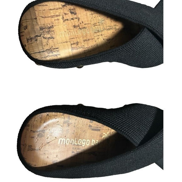 Montego Bay Black Criss Cross Strap Platform Cork Wedge Sandals Size 9.5 Shoes - Picture 6 of 10